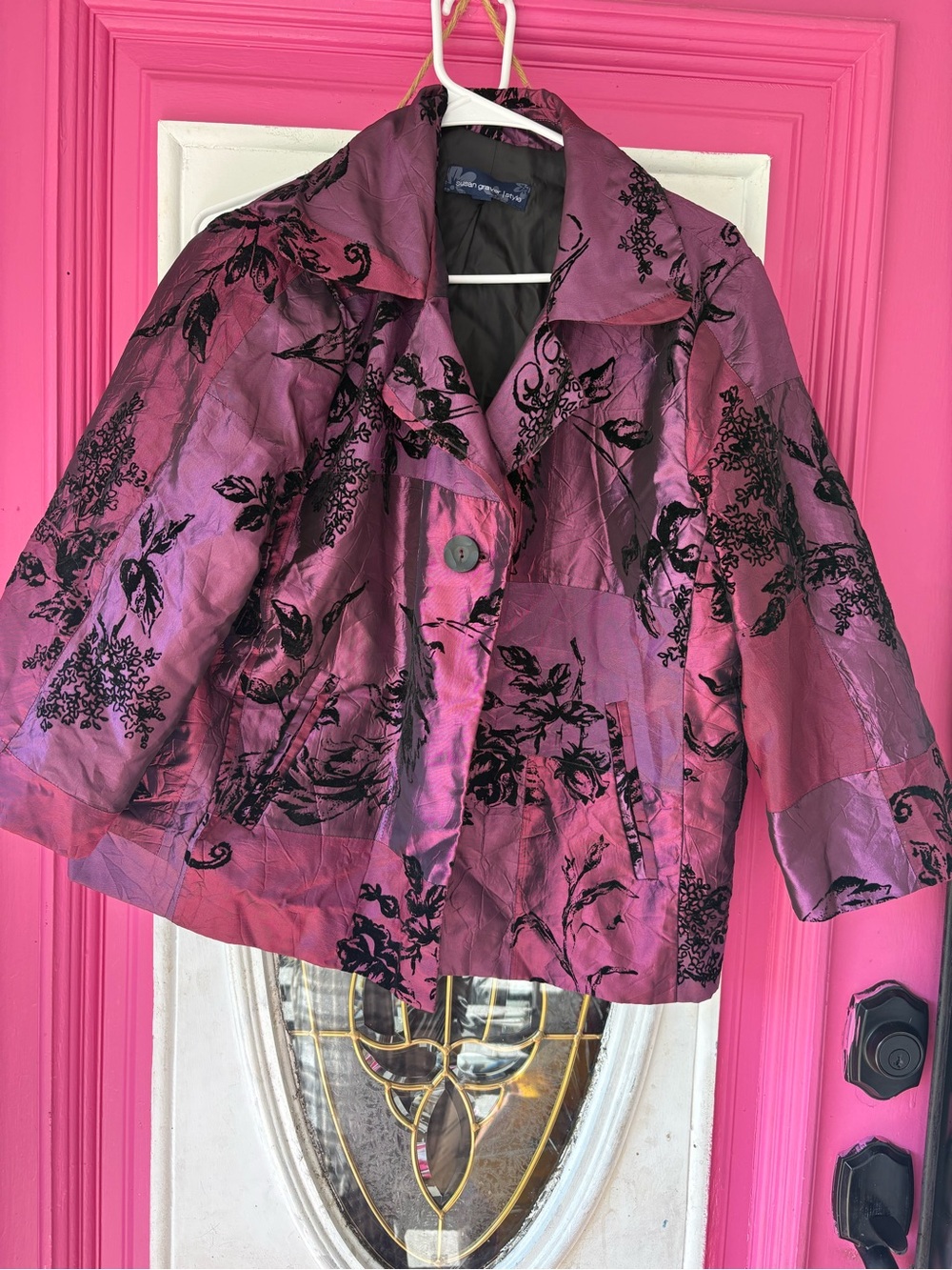 Susan Graver purple Floral Jacquard Blazer